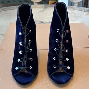 Enzo Angiolini Navy Velvet Lace-Up Heeled Boots